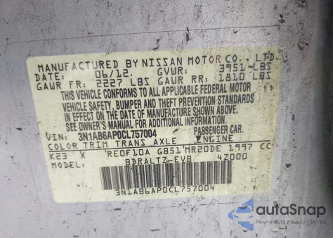 2012 Nissan Sentra 2.0 Sr from USA, damaged, VIN 3N1AB6AP0CL757004